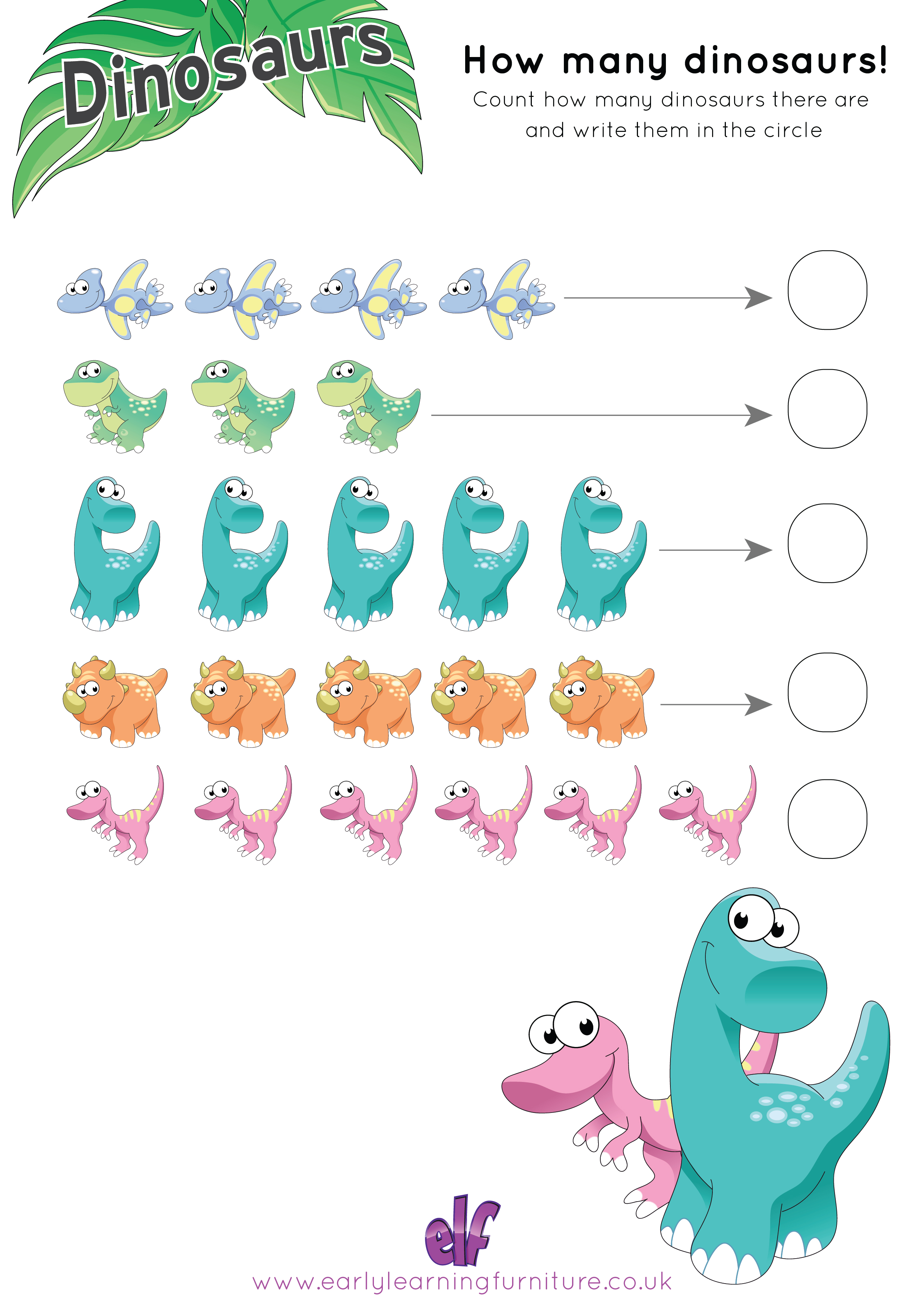 Free Teaching Resources Dinosaur- Count The Dinosaurs