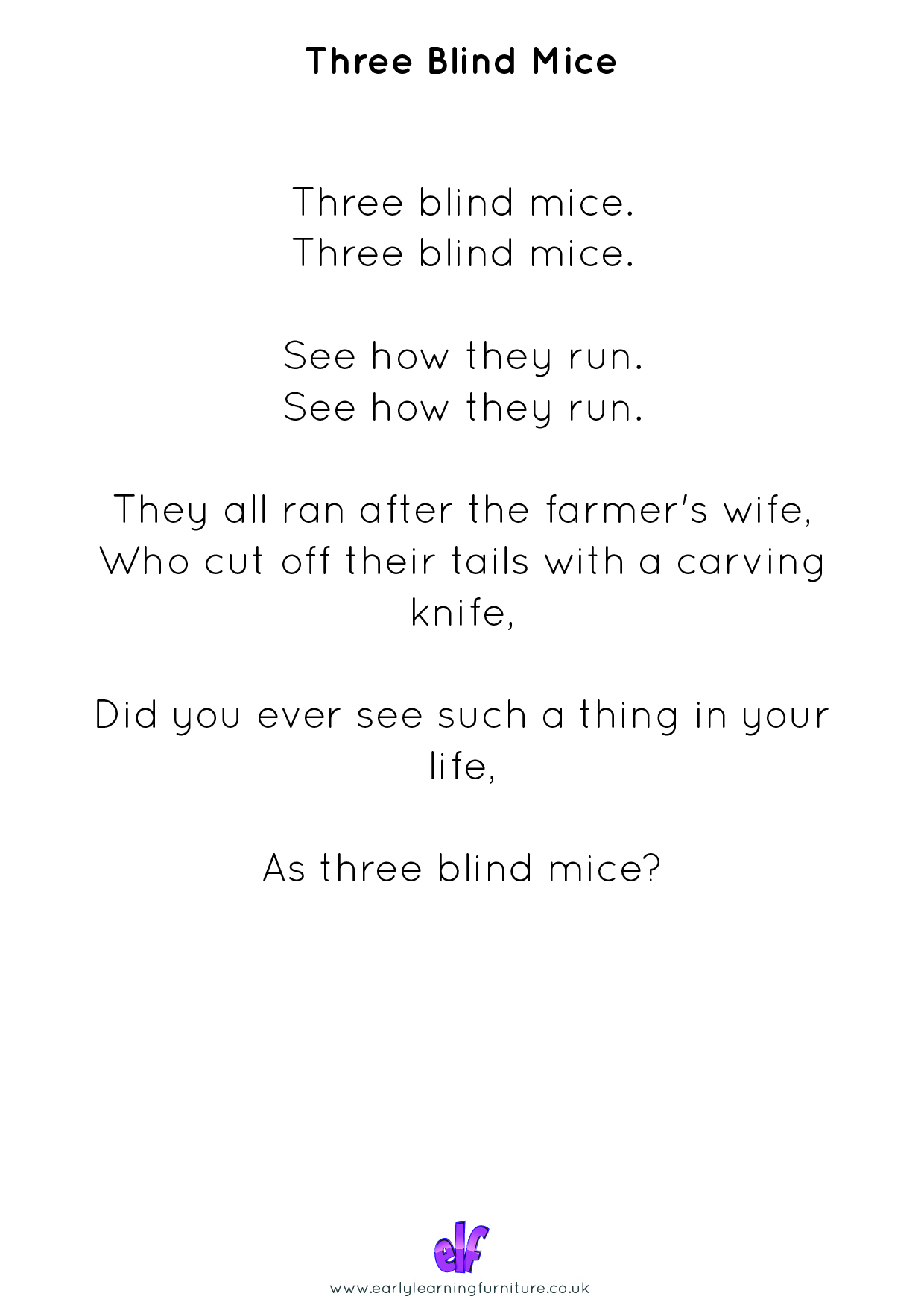 Free Teaching Resources Nursery Rhymes- Three Blind Mice