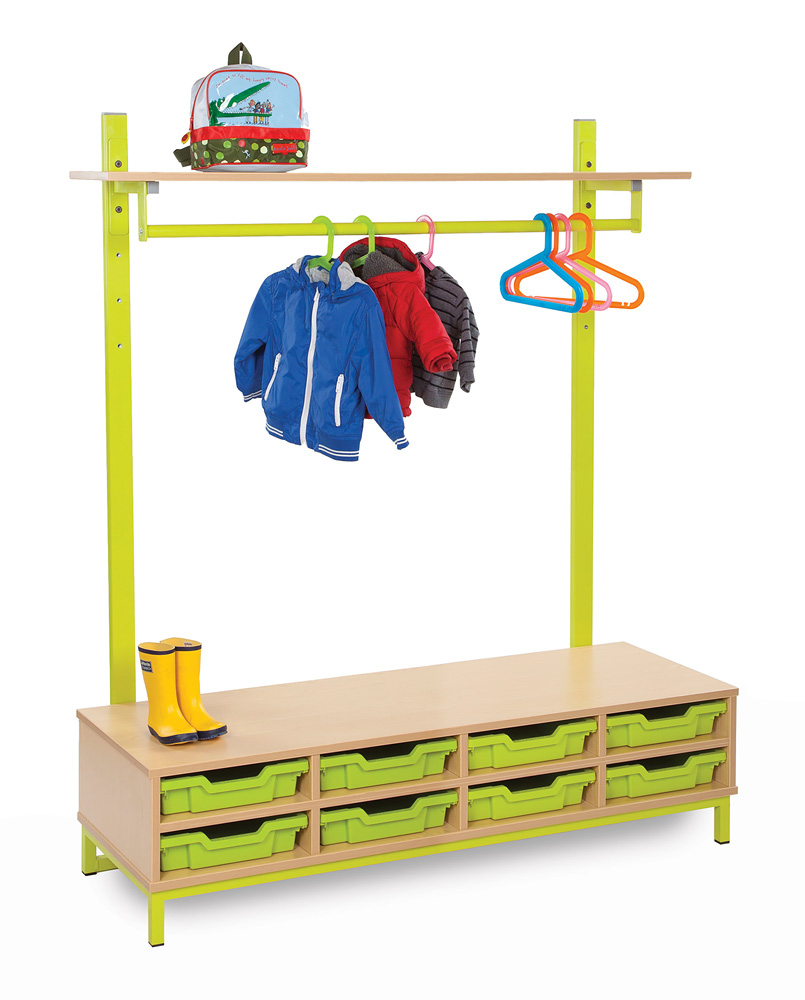 Bubblegum Cloakroom Bench With Coat Rail and Trays
