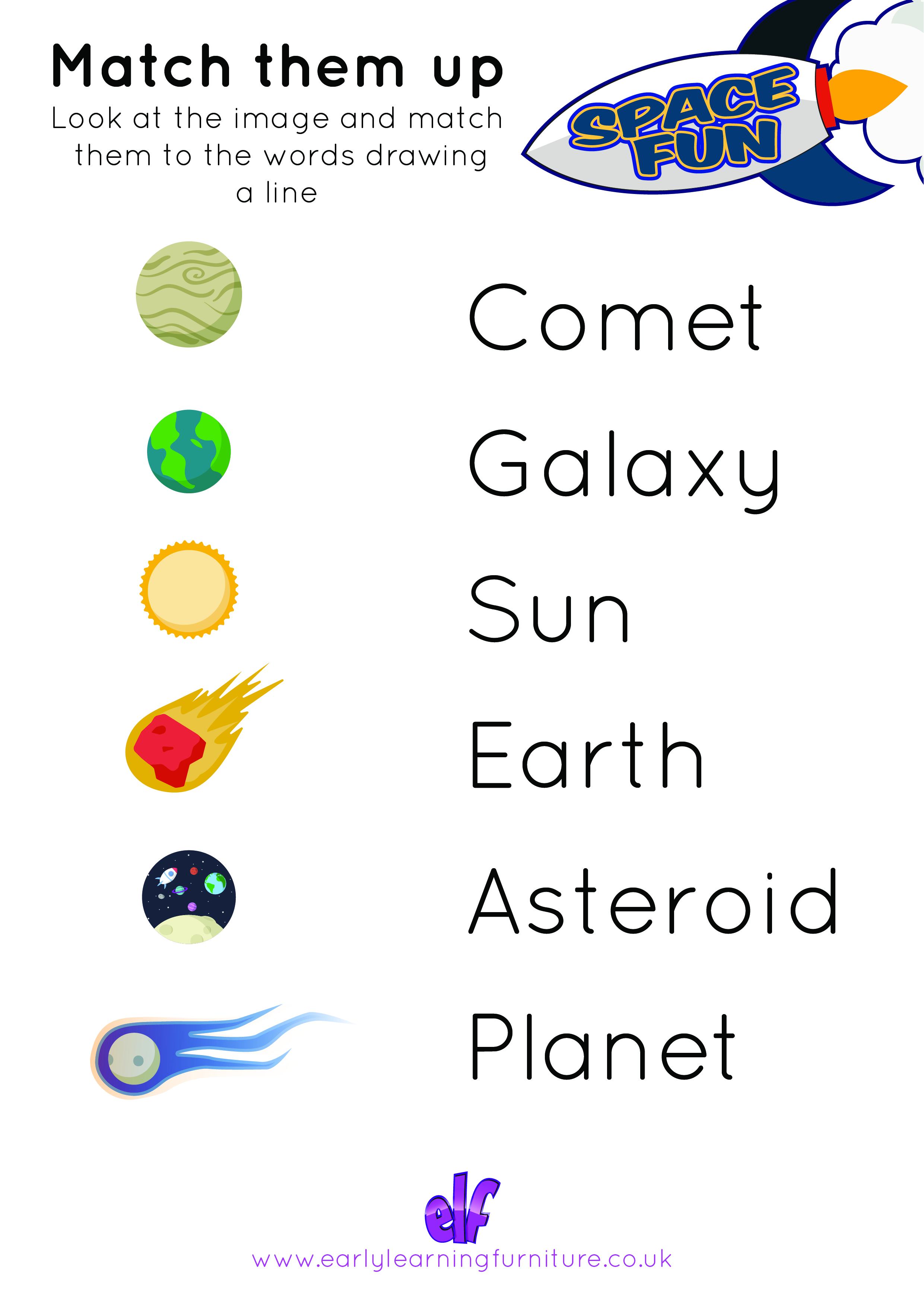 Space Themed Worksheet Match Them Up