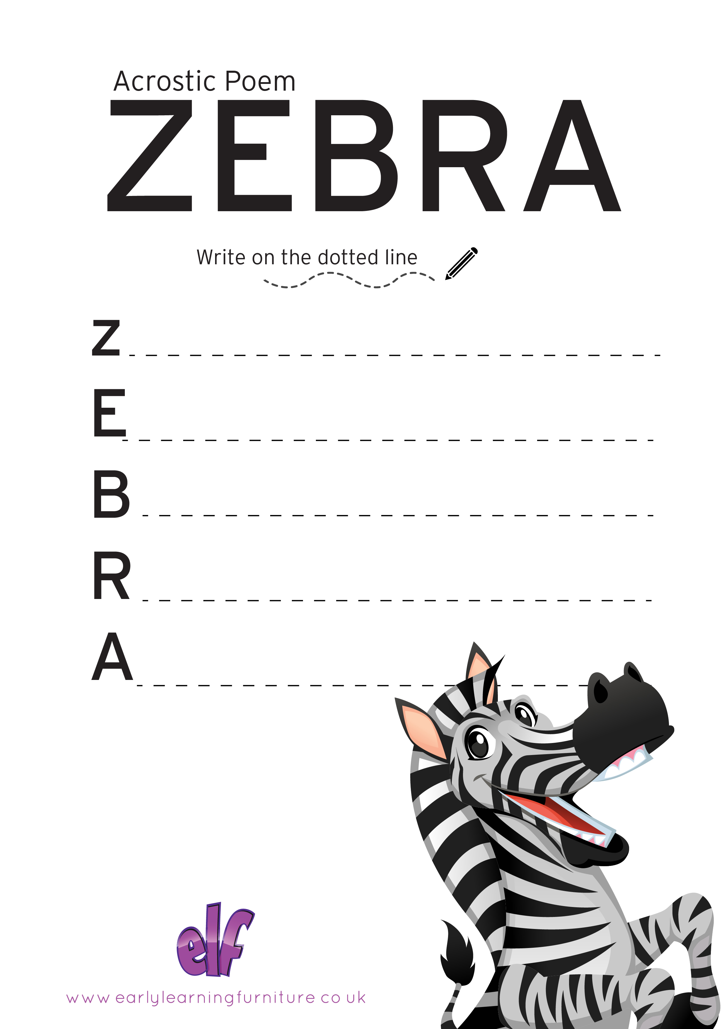 Free Teaching Resources Animal Acrostic Poem Template For Children- Zebra