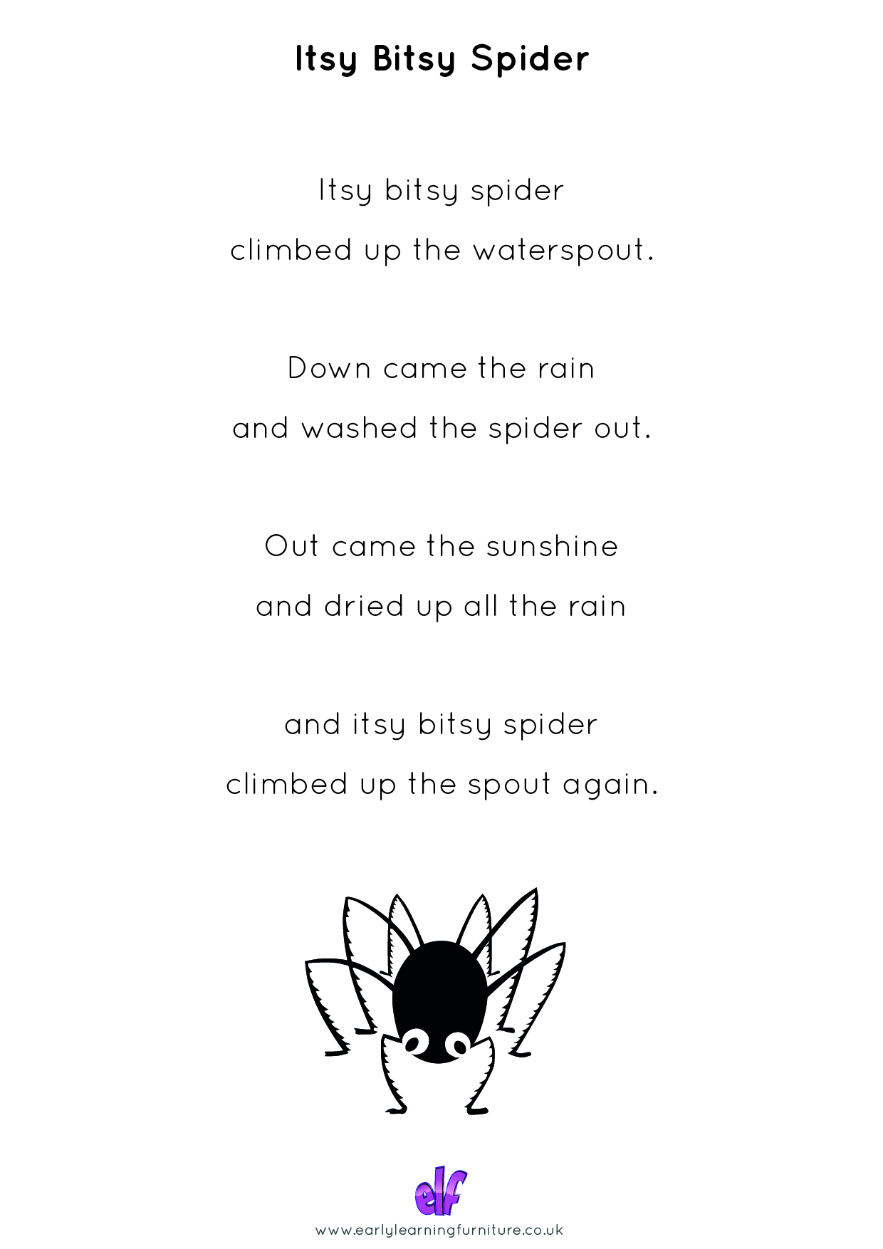 Free Teaching Resources Nursery Rhymes- Itsy Bitsy Spider