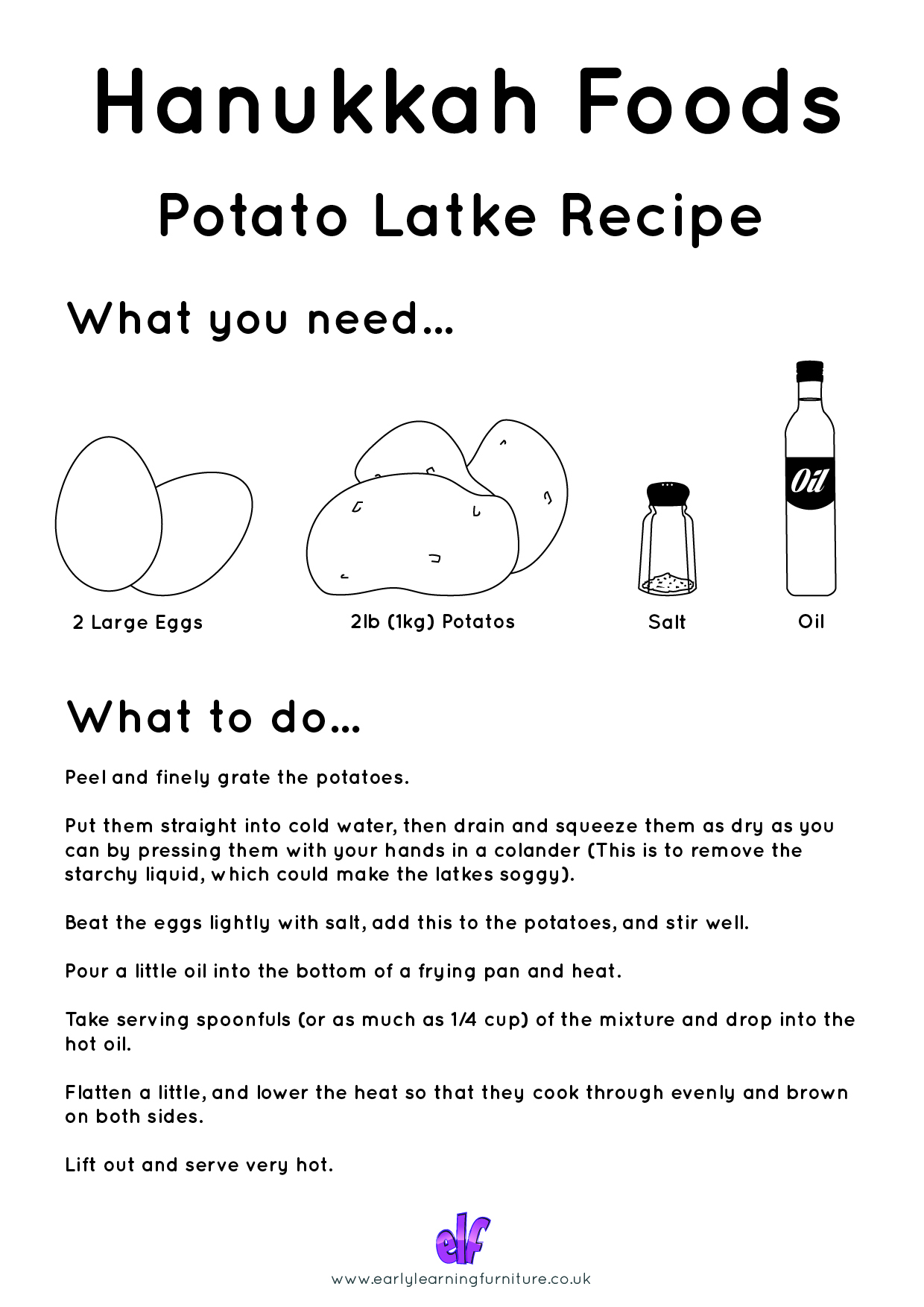 Free Teaching Resources Hanukkah- Potato Latke Recipe