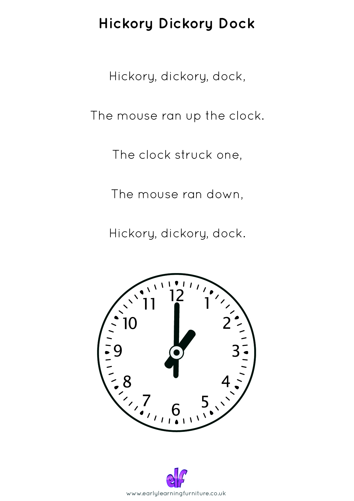 Free Teaching Resources Nursery Rhymes- Hickory Dickory Dock 