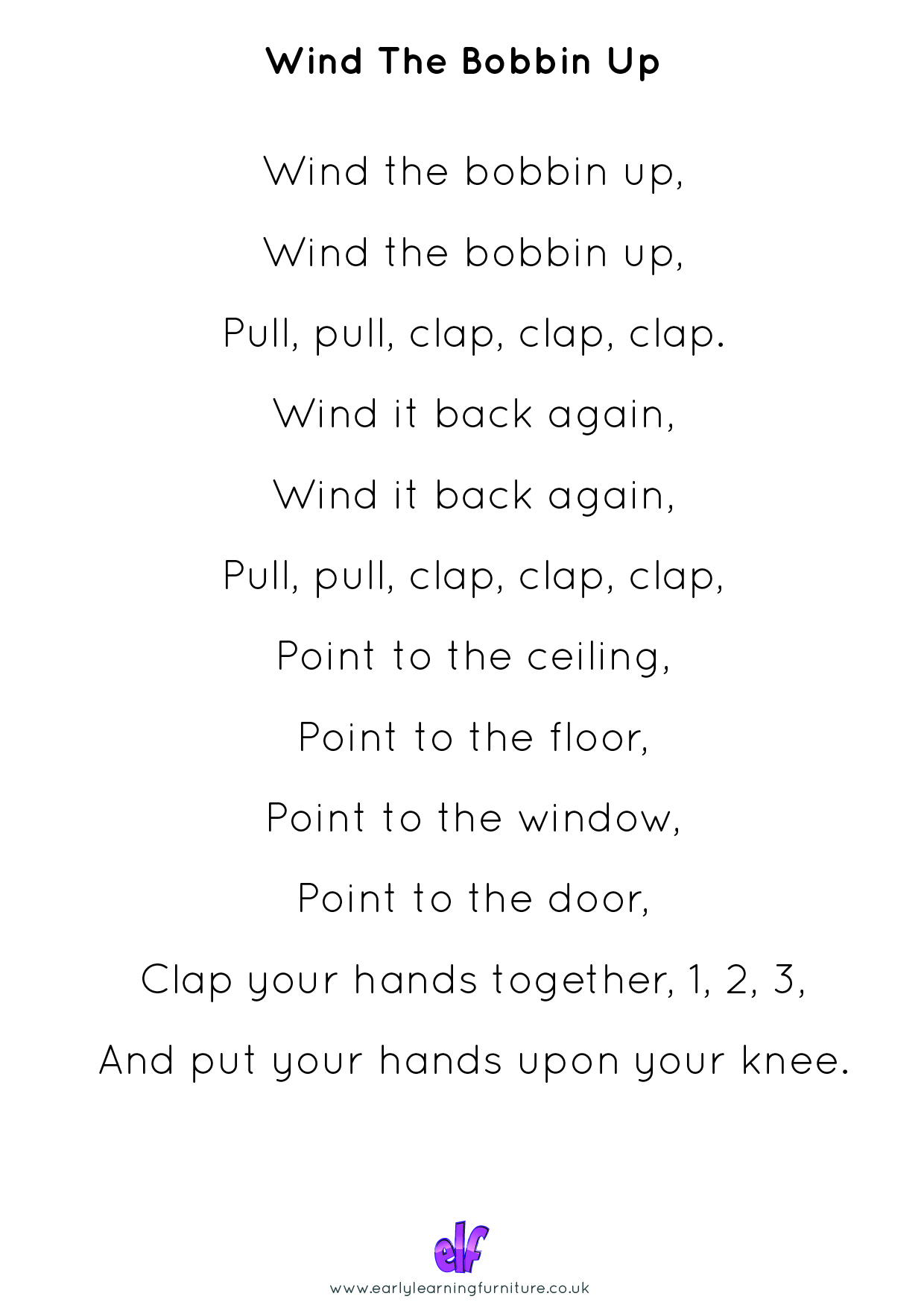 Free Teaching Resources Nursery Rhymes- Wind The Bobbin Up