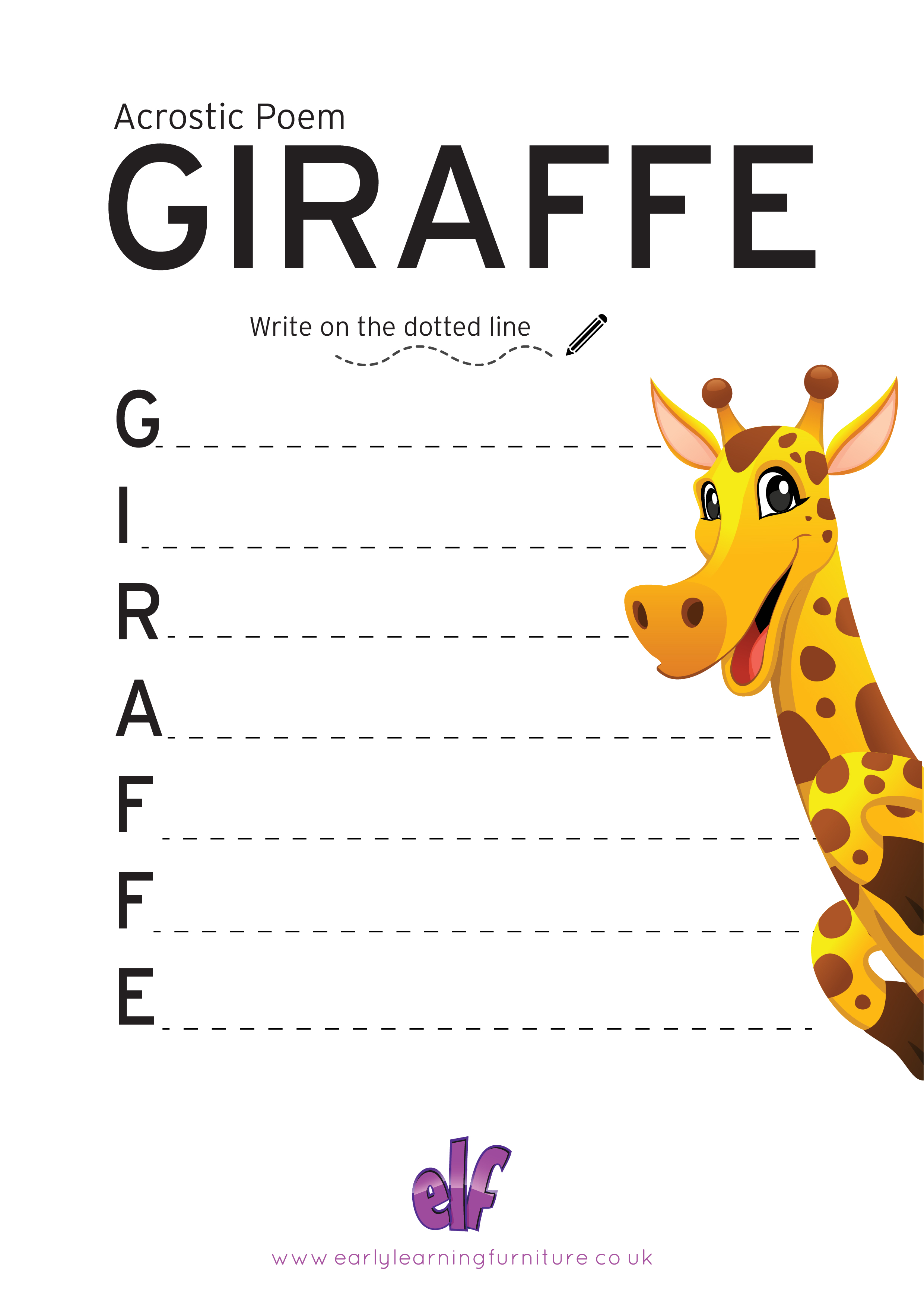 Free Teaching Resources Animal Acrostic Poem Templates For Children- Giraffe
