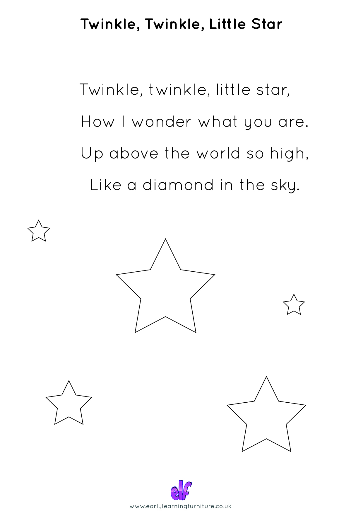 Free Teaching Resources Nursery Rhymes- Twinkle Twinkle Little Star