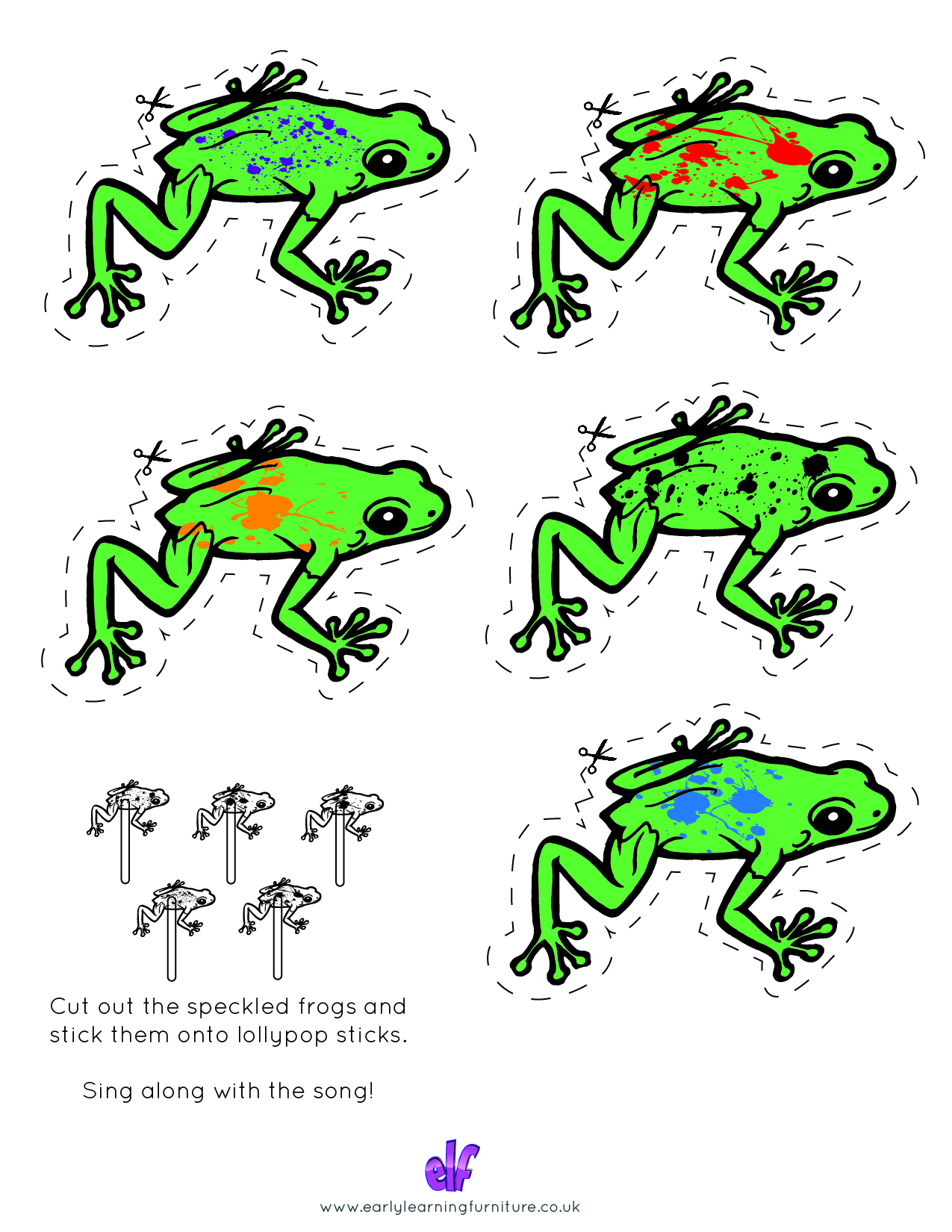 Free Teaching Resources Nursery Rhymes- Five Little Speckled Frogs Cut Out