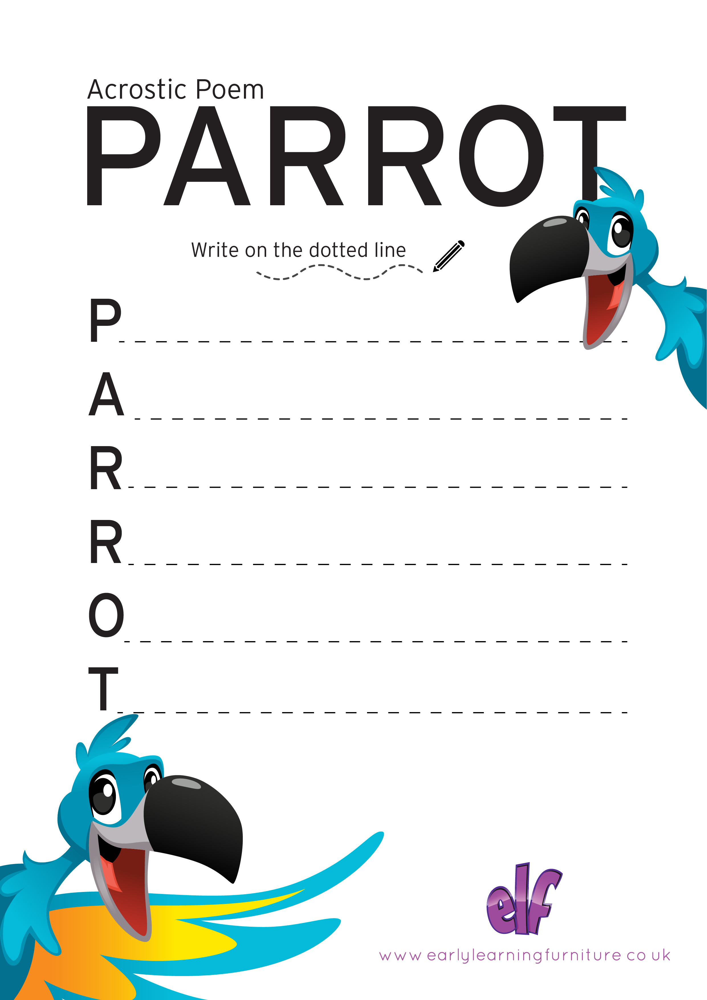 Free Teaching Resources Animal Acrostic Poem Templates For Children- Parrot
